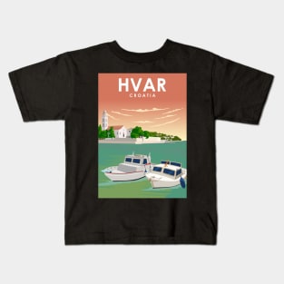 Hvar Croatia Minimal Retro City Travel Poster Kids T-Shirt